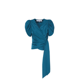 Top Nia Tafetán azul petróleo