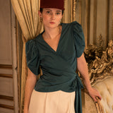 Top Nia Tafetán azul petróleo