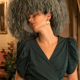 Top Nia Tafetán azul petróleo