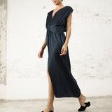 Vestido Beatriz Azul Marino Satén