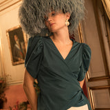 Top Nia Tafetán azul petróleo