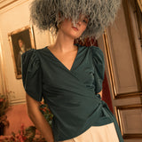 Top Nia Tafetán azul petróleo