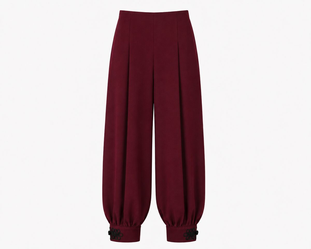 Pantalón Bombacho Crepe Burdeos