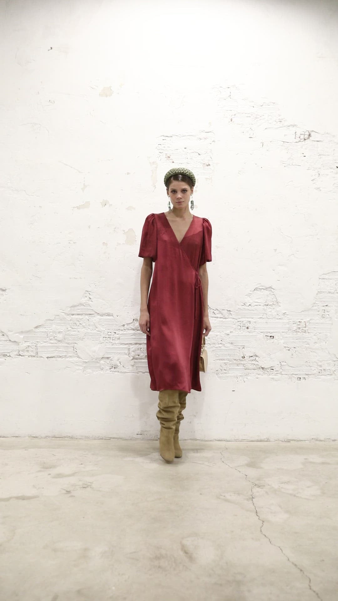 Load video: Tiziana Garnet Silk Dress
